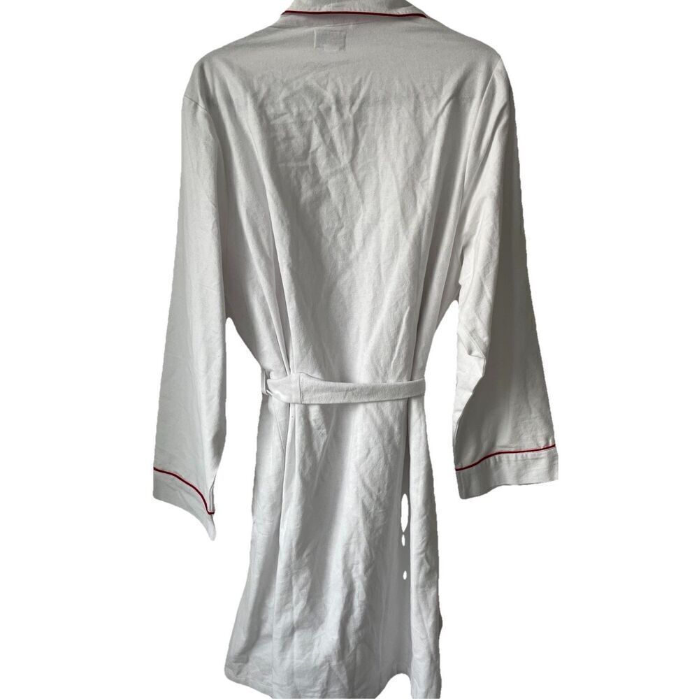 NWOT  Women's Petite Plume Cotton Flannel Robe White w/Red Piping Size XL - Picture 5 of 5